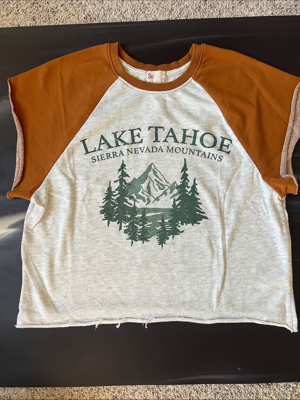 SO Lake Tahoe Graphic Raglan Tee - Cream & Brown-Orange